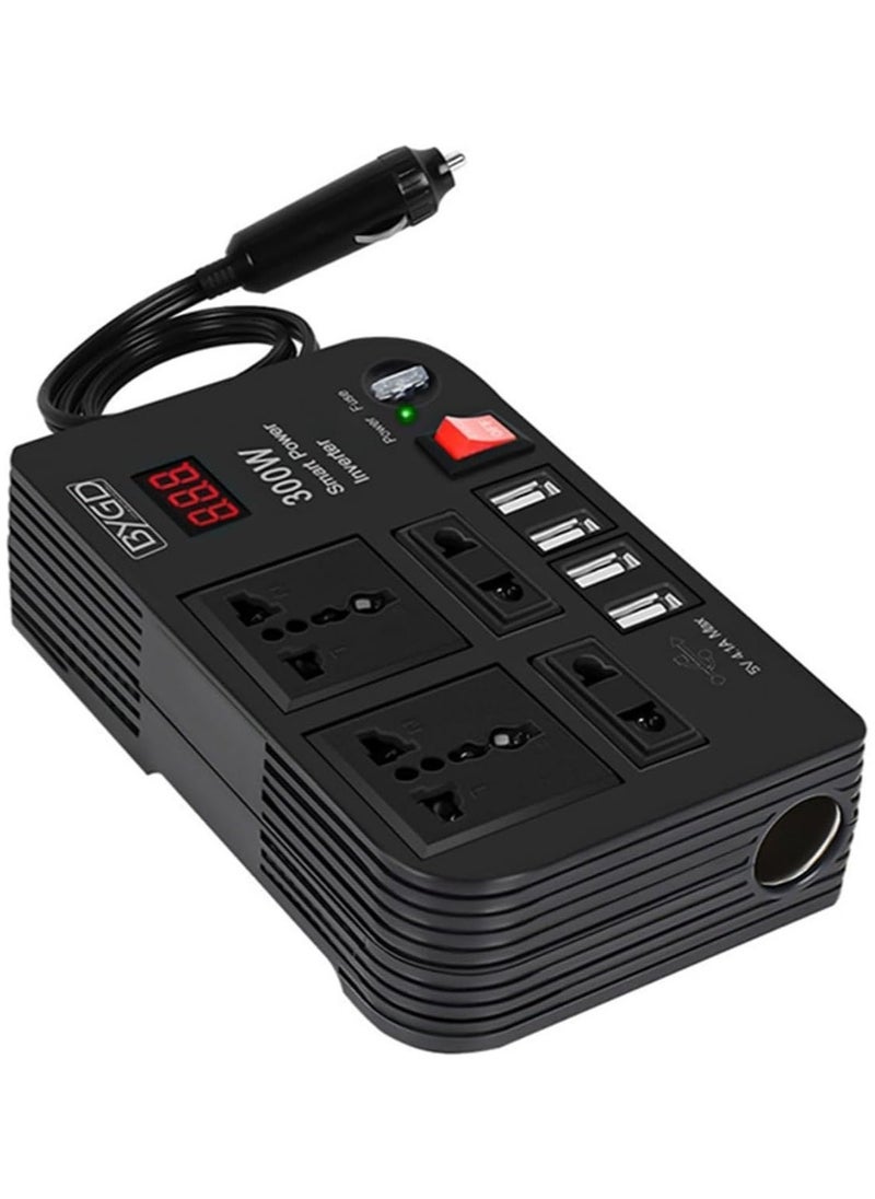 300W Car Power Inverter DC 12V/24V to 220V AC with 4 USB Ports Fast Charging with 2 Universal Sockets with Multifunctional LED Display Photovoltaic Inverter - Image 1